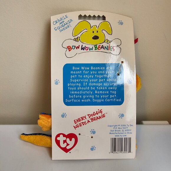 Ty Bow Wow Beanies Lizzy Lizard Dog Toy Crinkle Squeaker Blue Speckled NEW 2006 - Picture 4 of 5